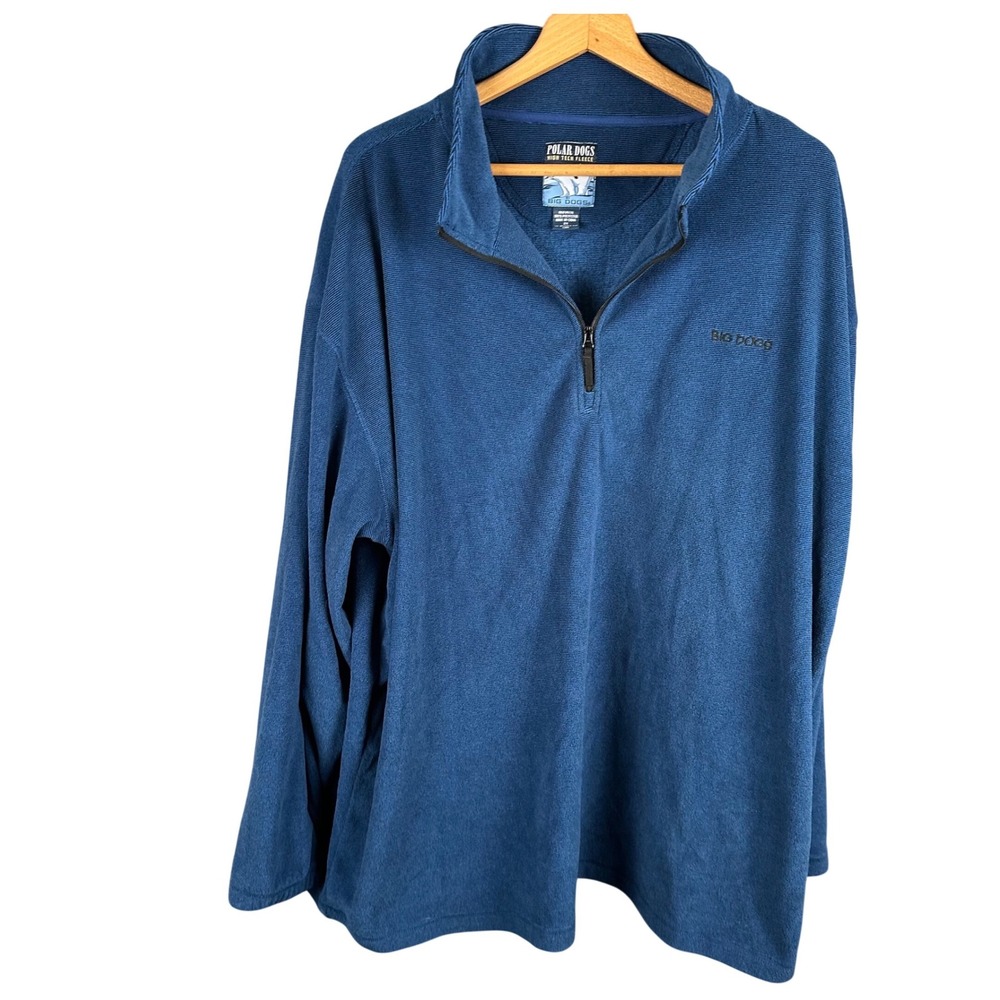 Big Dogs Polar Dogs Blue High Tech Fleece Quarter Zip Pullover Mens 2X Ribbed